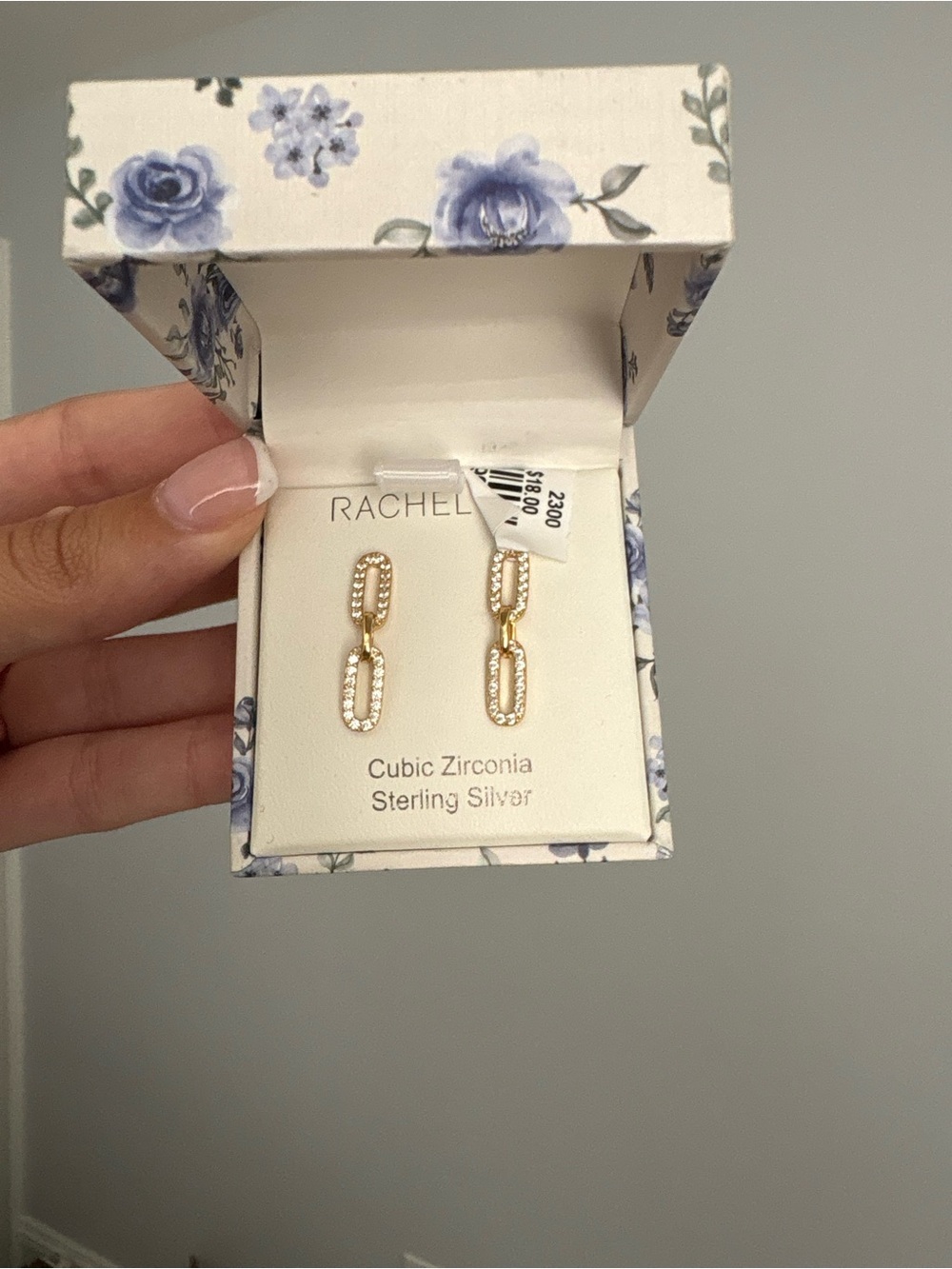 Rachel Zoe Gold Plated/Sterling Silver CZ Double Link Drop Earrings NEW
